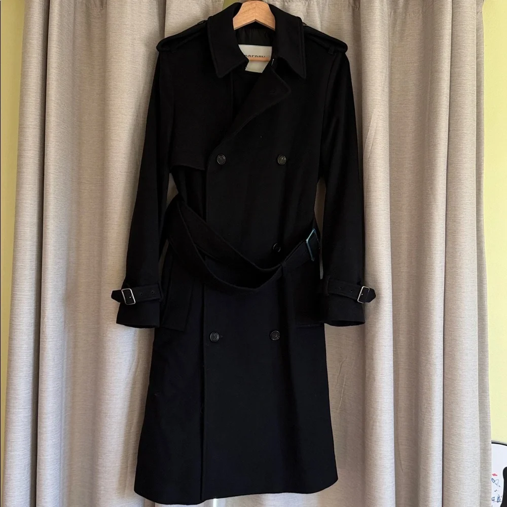 Burberry Black Double-Breasted Wool Trench Coat with Belt - Picture 7 of 16